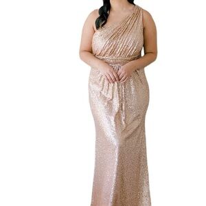 Revelry Starla Sequin Dress One Shoulder Gold Size 8 Bridesmaid Prom 2436 R